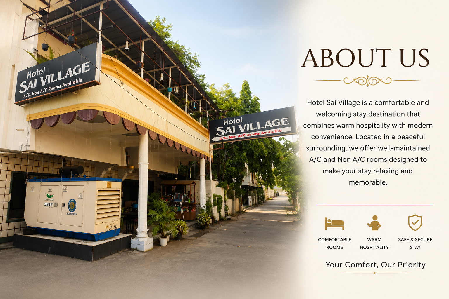 Hotel Sai Village exterior and welcoming entrance